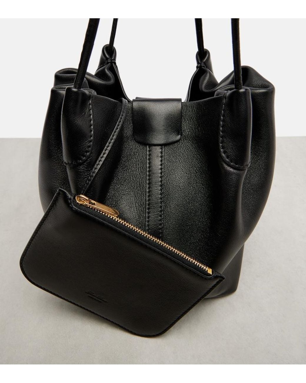 Loro Piana Black Bale Softy Small Leather Bucket Bag
