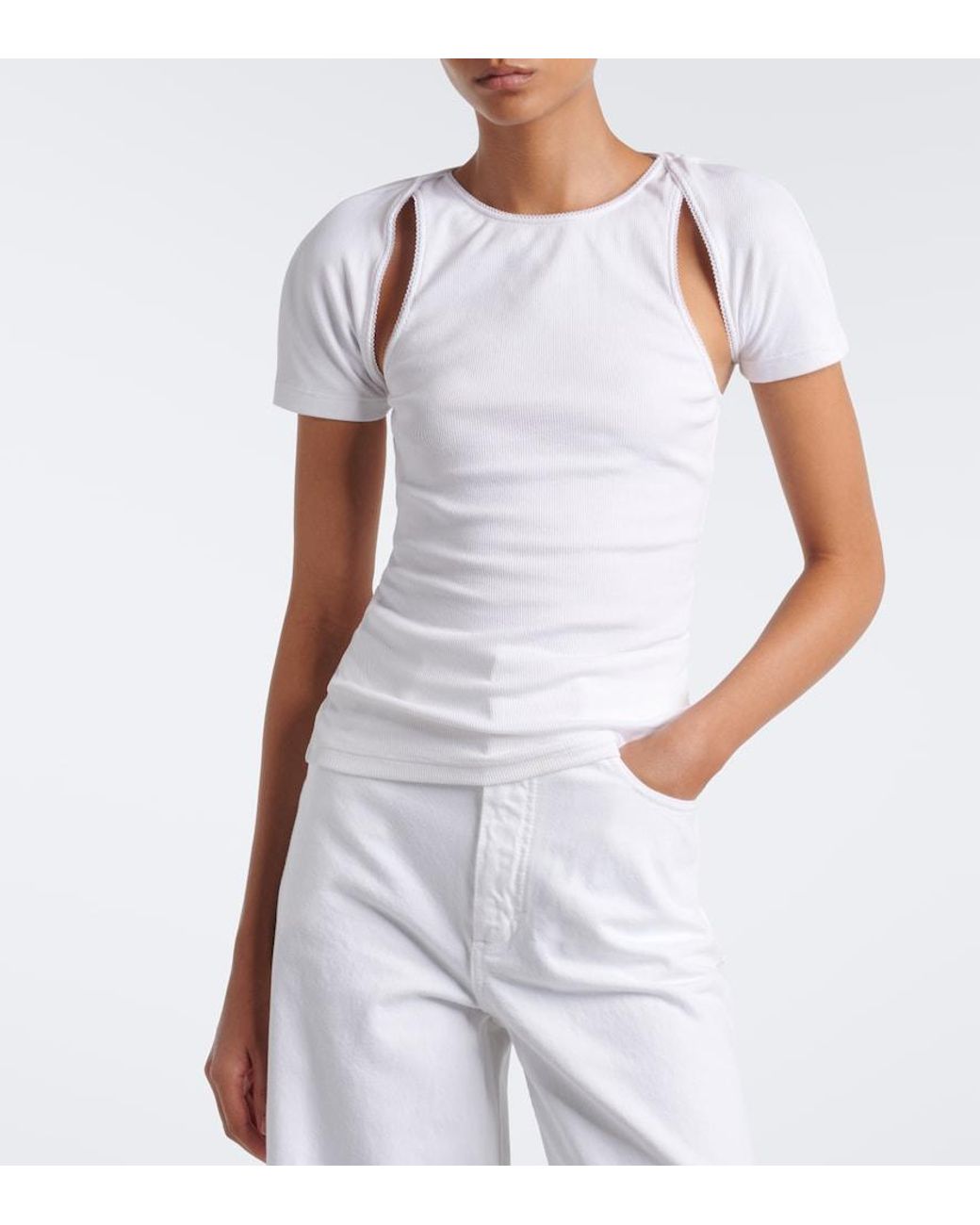 Alaïa White Layered Ribbed-Knit Jersey Top