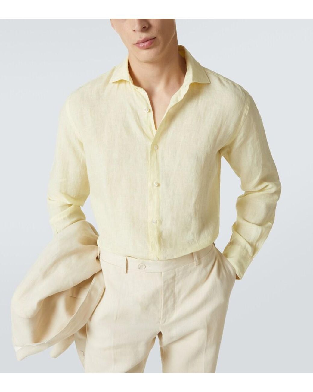 Thom Sweeney Yellow Linen Shirt for men