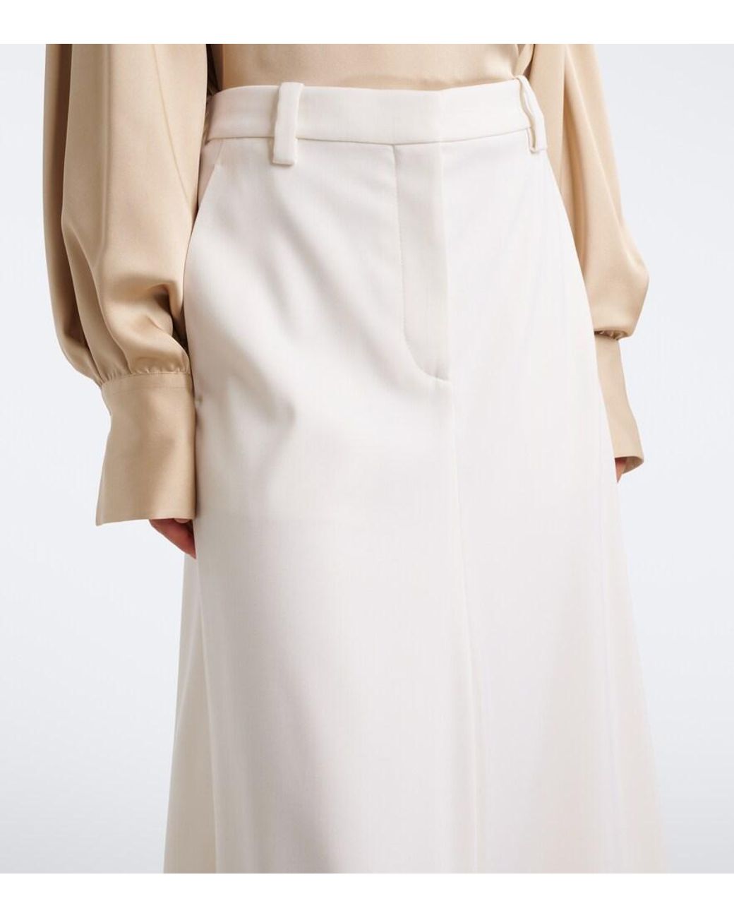 Brunello Cucinelli White Monili Wool Midi Skirt