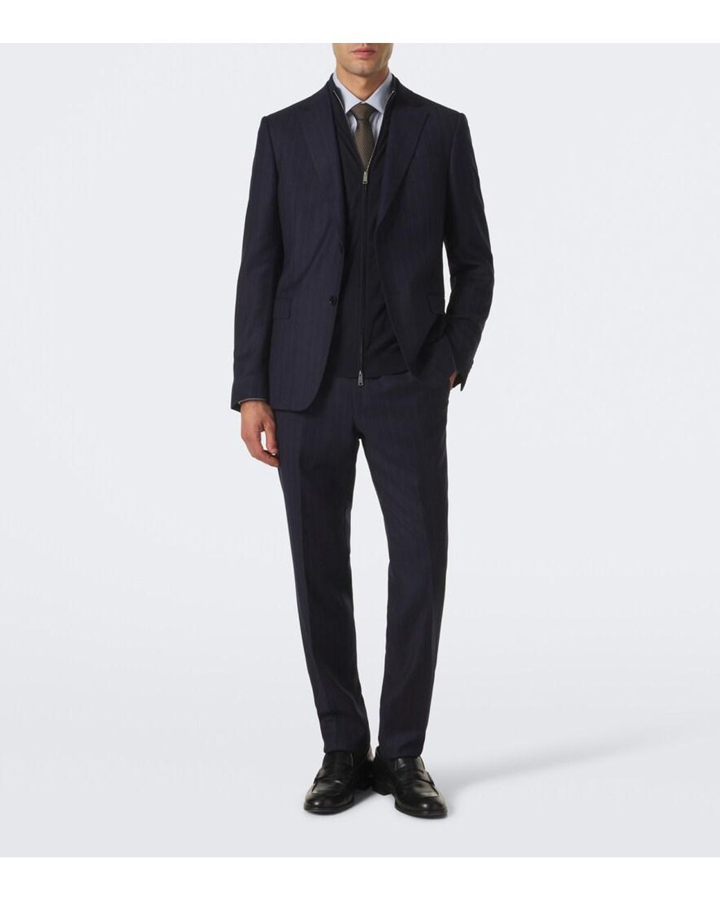 Zegna Blue Wool Zip-Up Cardigan for men