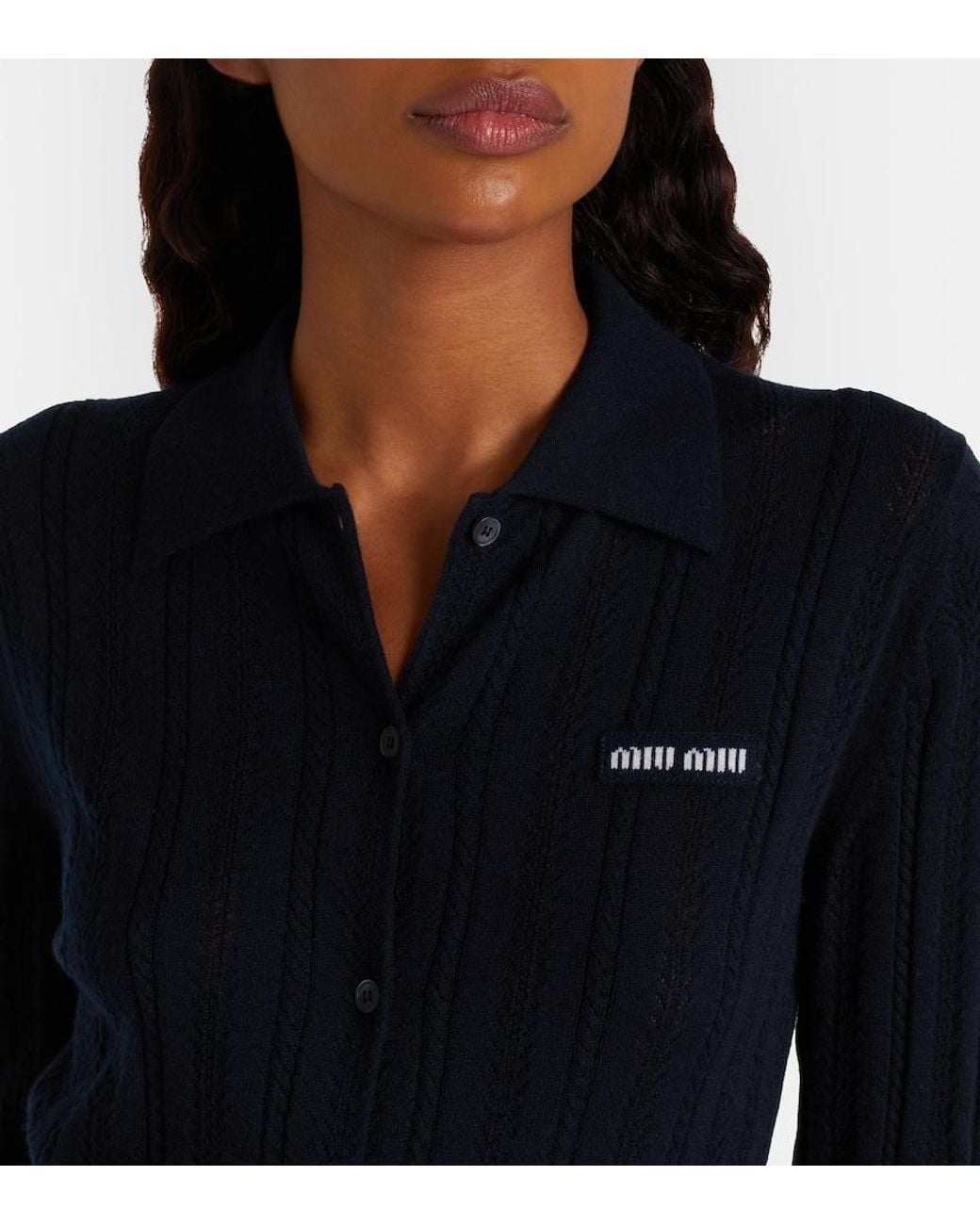 Miu Miu Blue Open-Knit Cashmere Cardigan