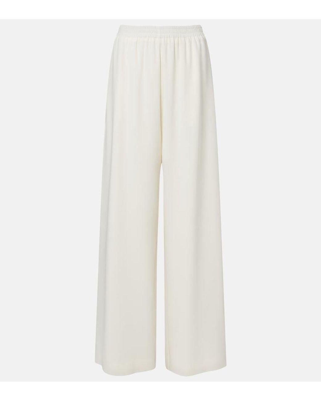 Oscar de la Renta White Silk-Blend Georgette Wide-Leg Pants