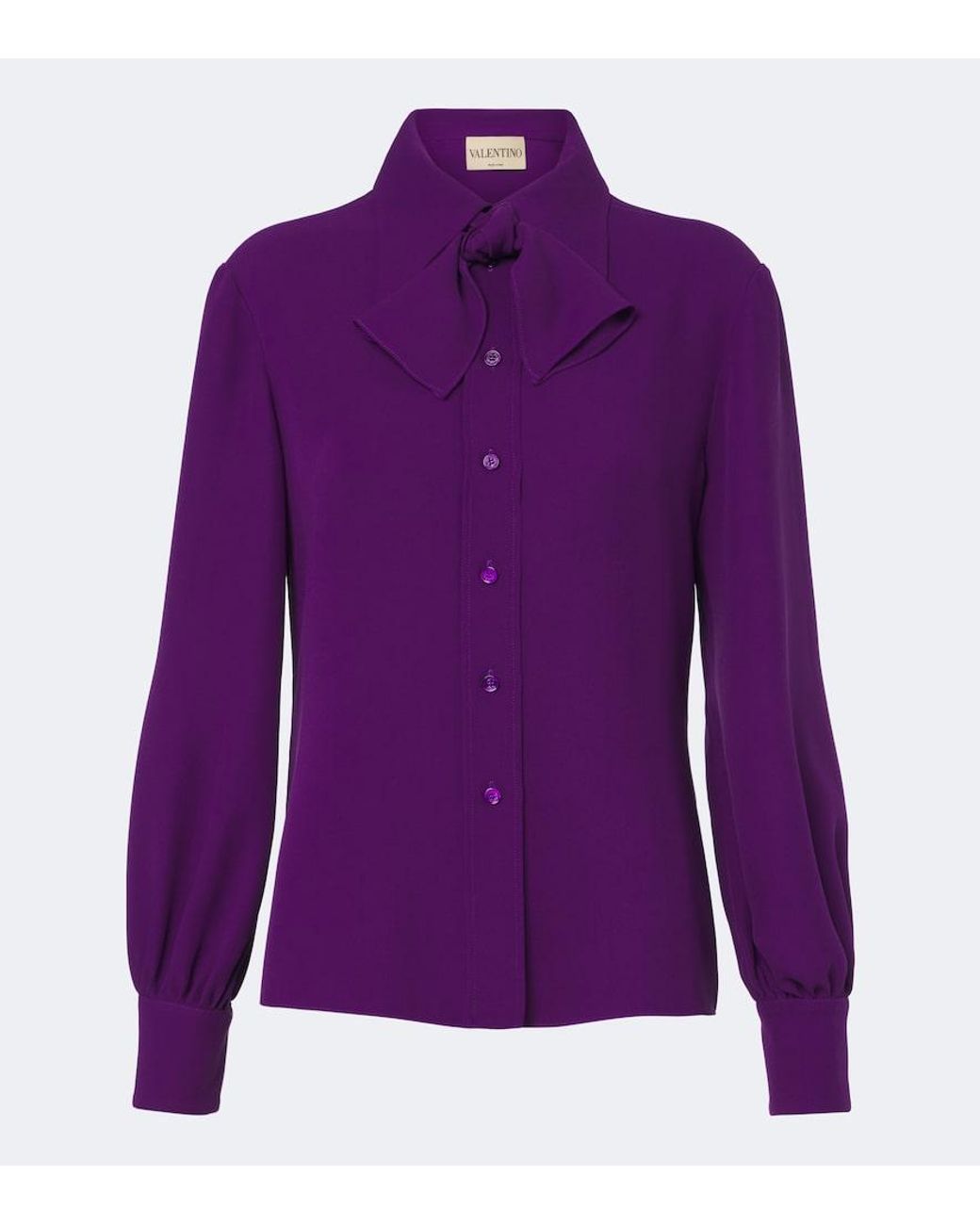 Valentino Garavani Purple Cady Couture Tie-Neck Blouse
