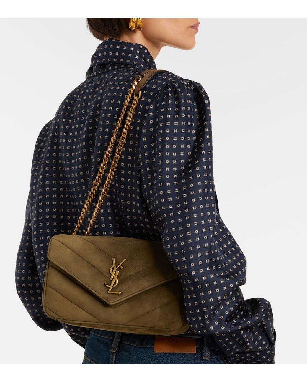Saint Laurent Natural Loulou Small Suede Shoulder Bag