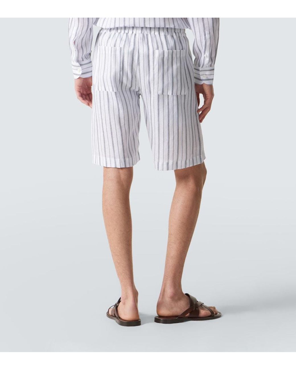 Fedeli White Striped Linen Bermuda Shorts for men