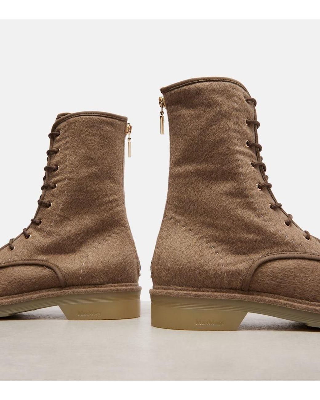 Max Mara Brown Baker Cashmere Combat Boots