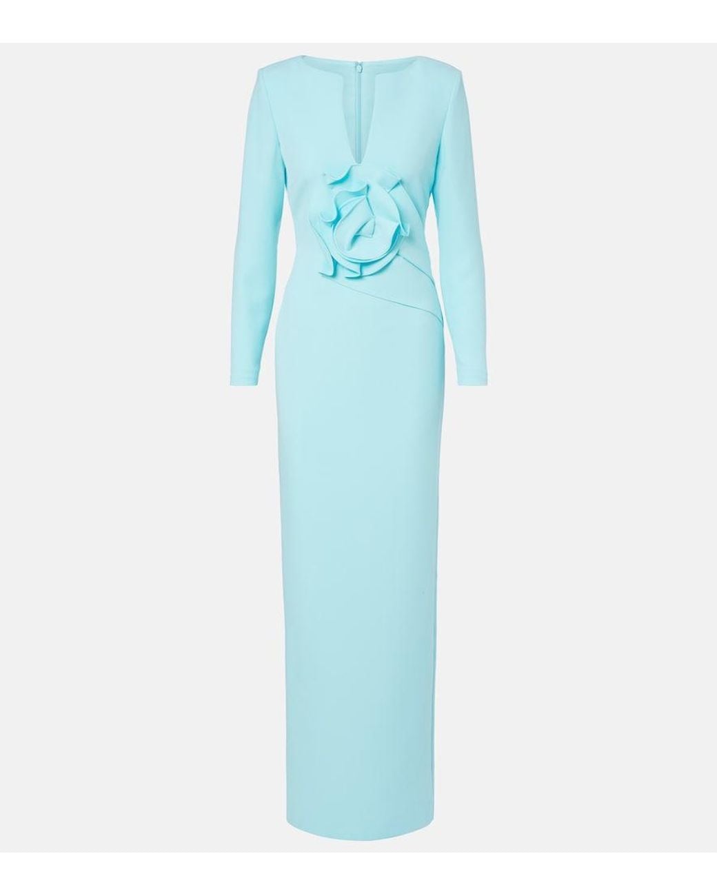 Roland Mouret Blue Floral-Applique Crepe Gown