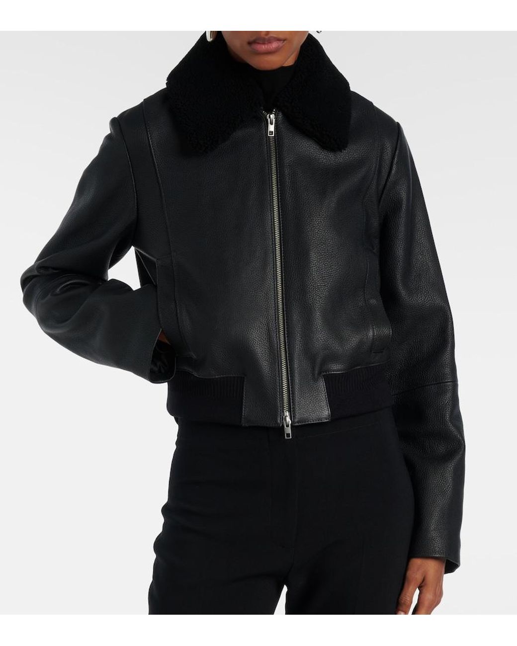 Vince Black Shearling-Trimmed Leather Jacket