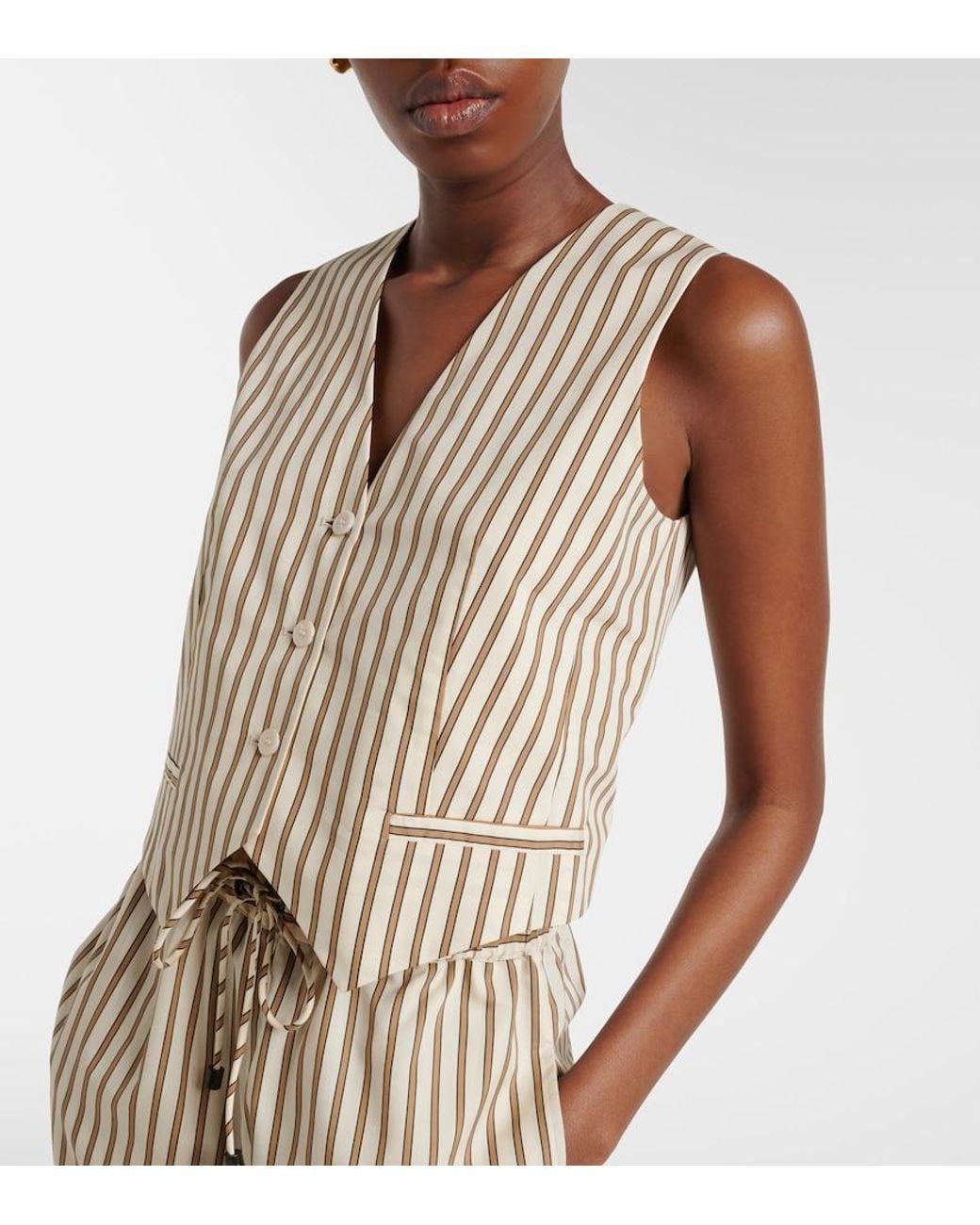 Max Mara Natural Fauno Striped Cotton And Silk Vest