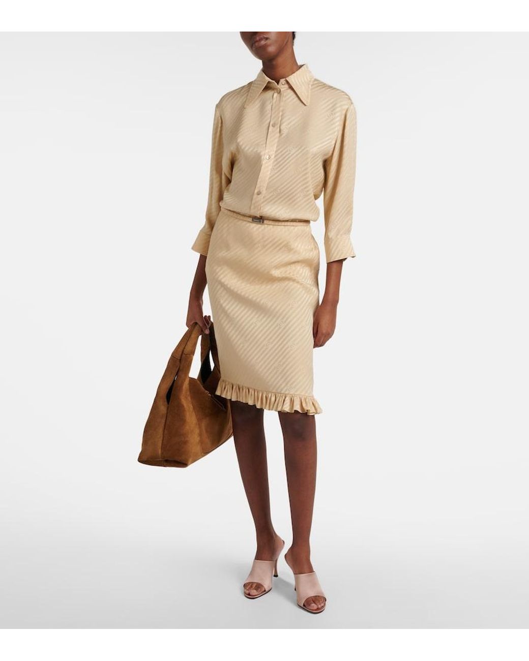 Gucci Natural Interlocking G Silk Jacquard Midi Skirt