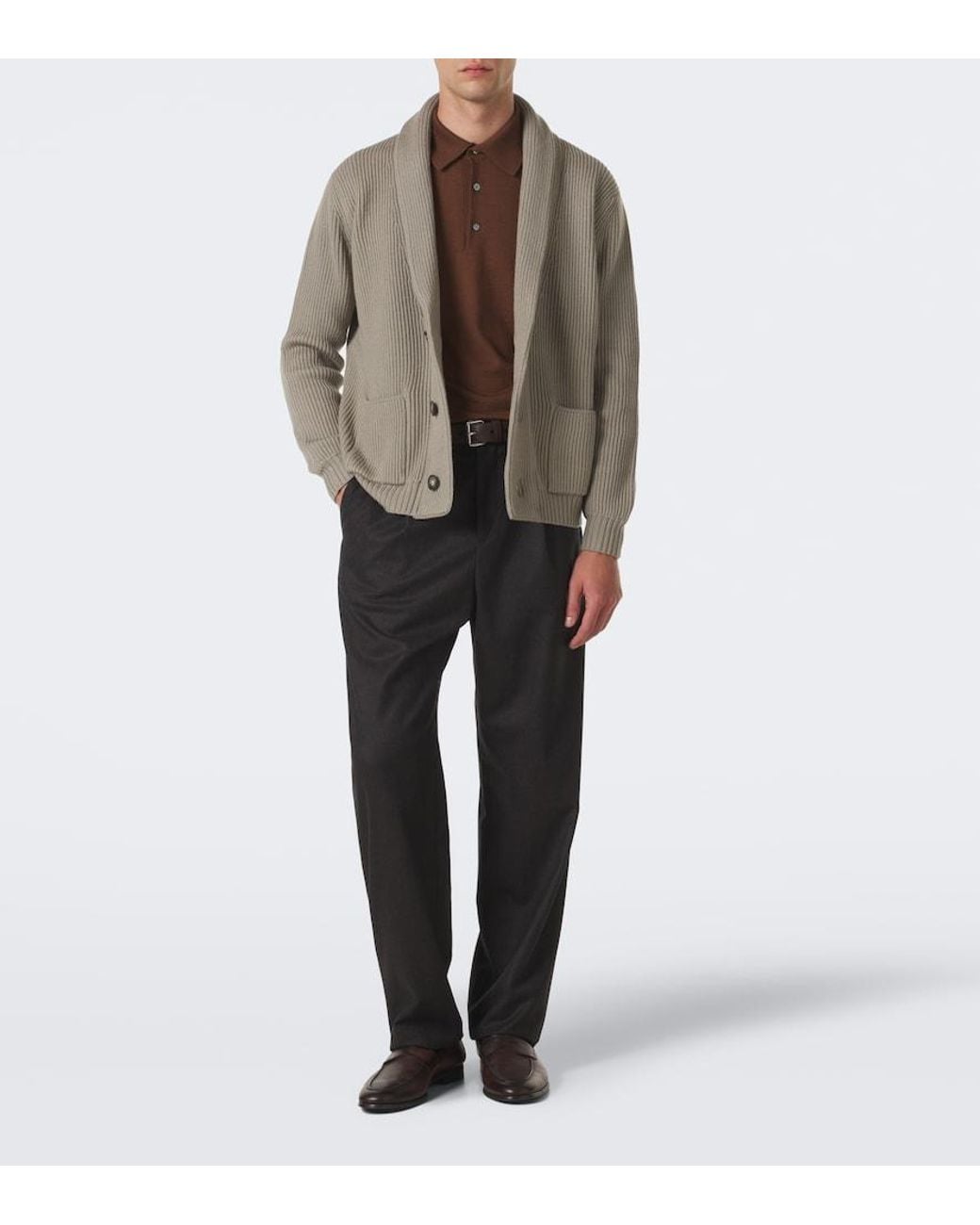 Thom Sweeney Natural Ribbed-Knit Wool Cardigan for men