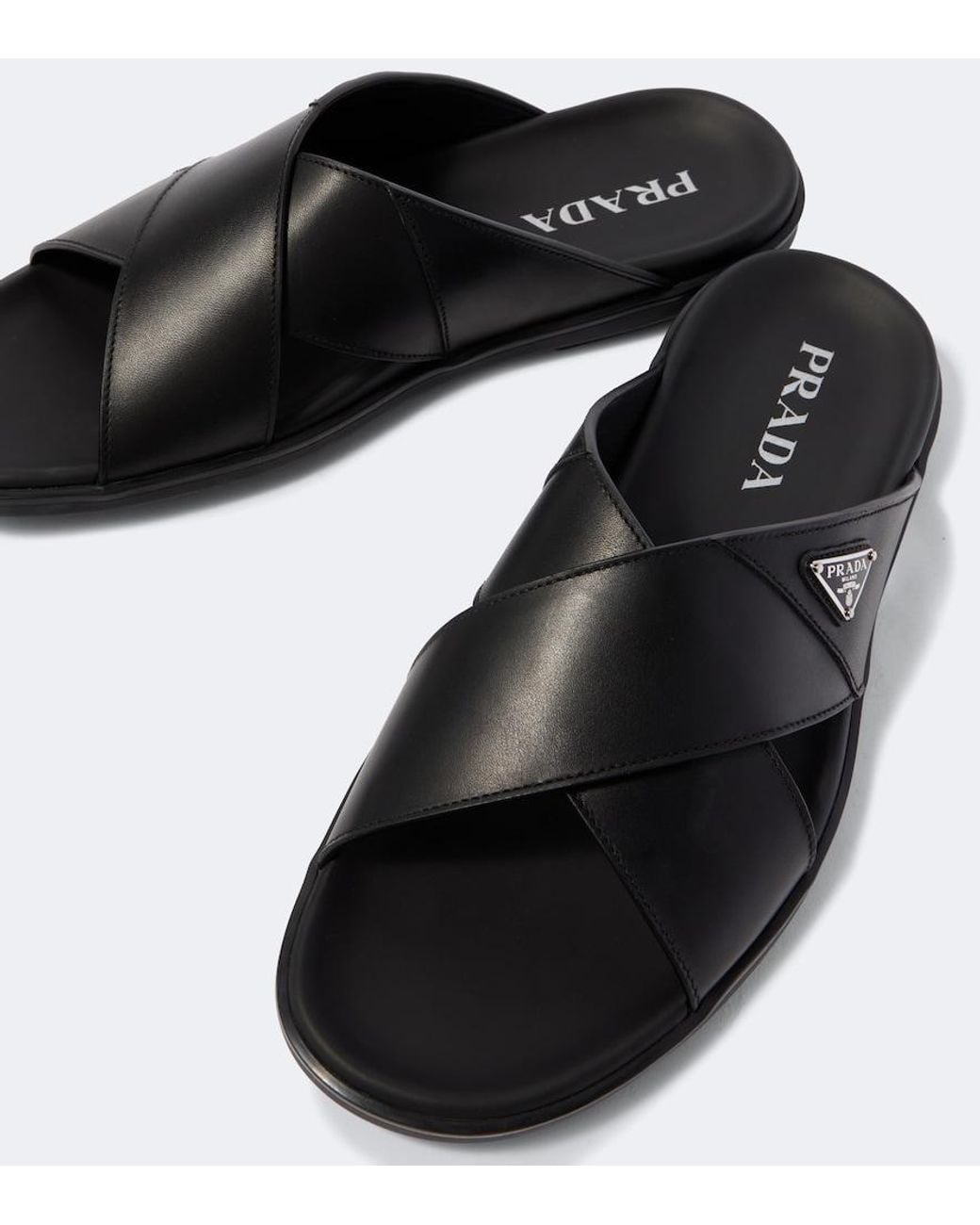 Prada Black Crossed Leather Sandals for men