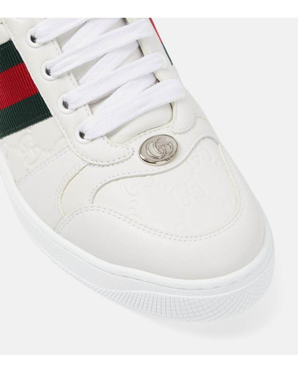 Gucci White Interlocking G Stripe Leder Low-Top Sneakers
