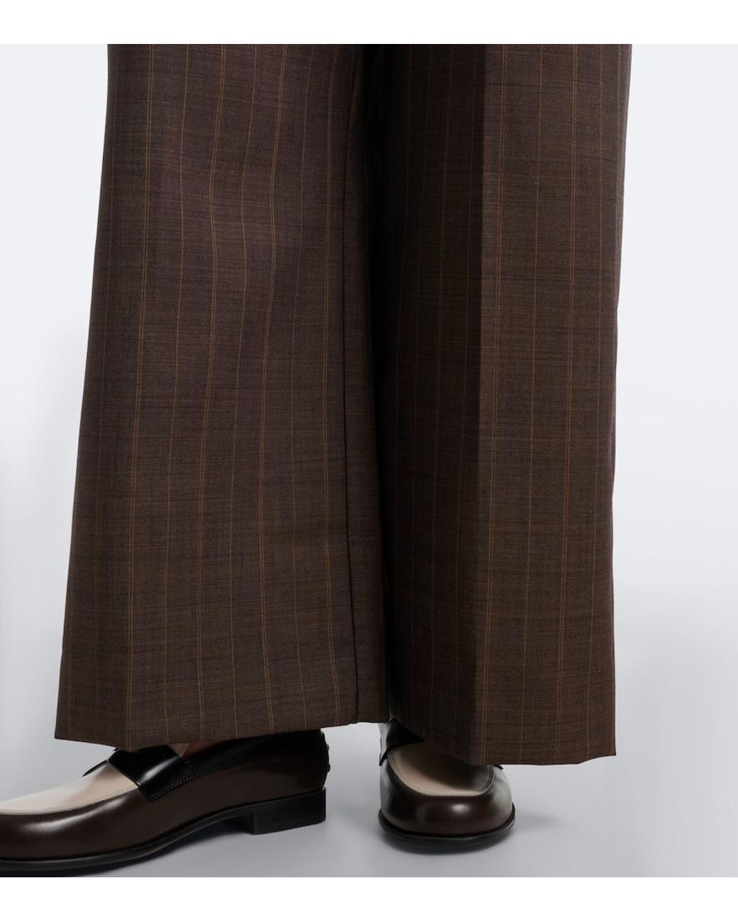 Ganni Brown Striped Pleated Wool Wide-Leg Pants