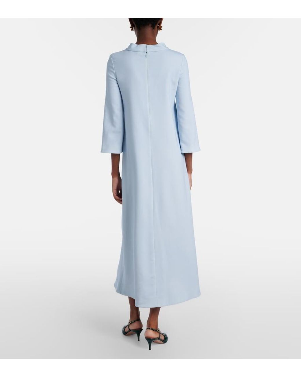 Oscar de la Renta Blue Porcelain Flower Wool-Blend Kaftan