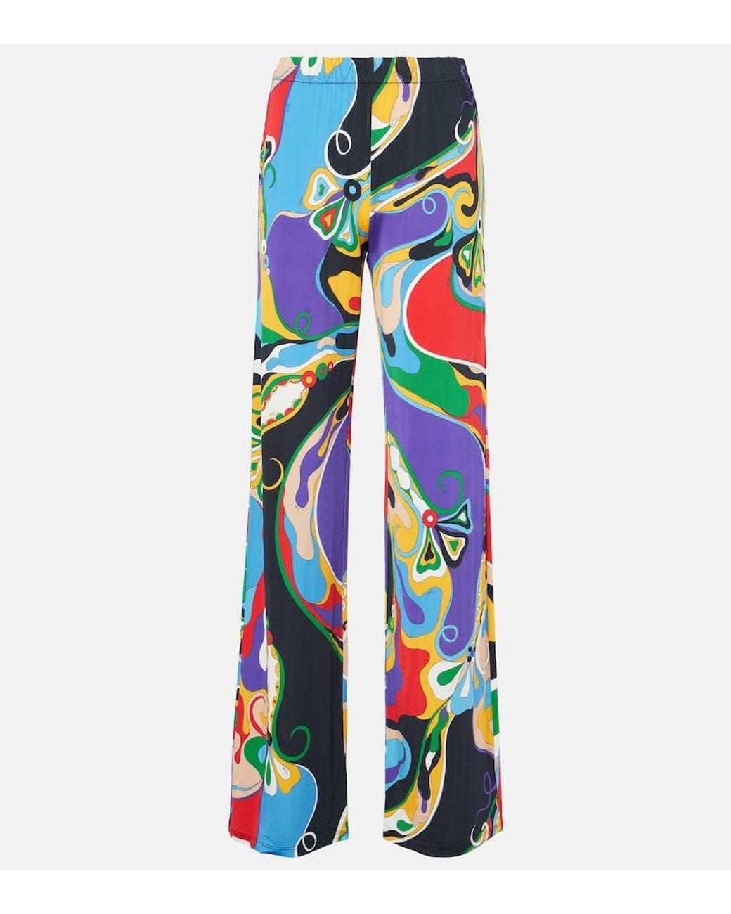 Emilio Pucci Blue Printed Jersey Satin Straight Pants