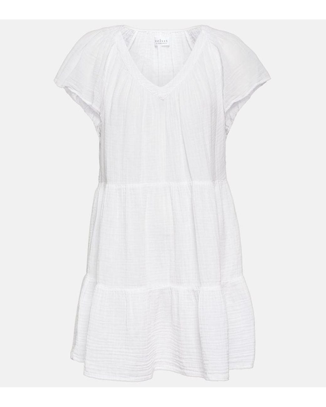 Velvet White Eleanor Cotton Tiered Minidress
