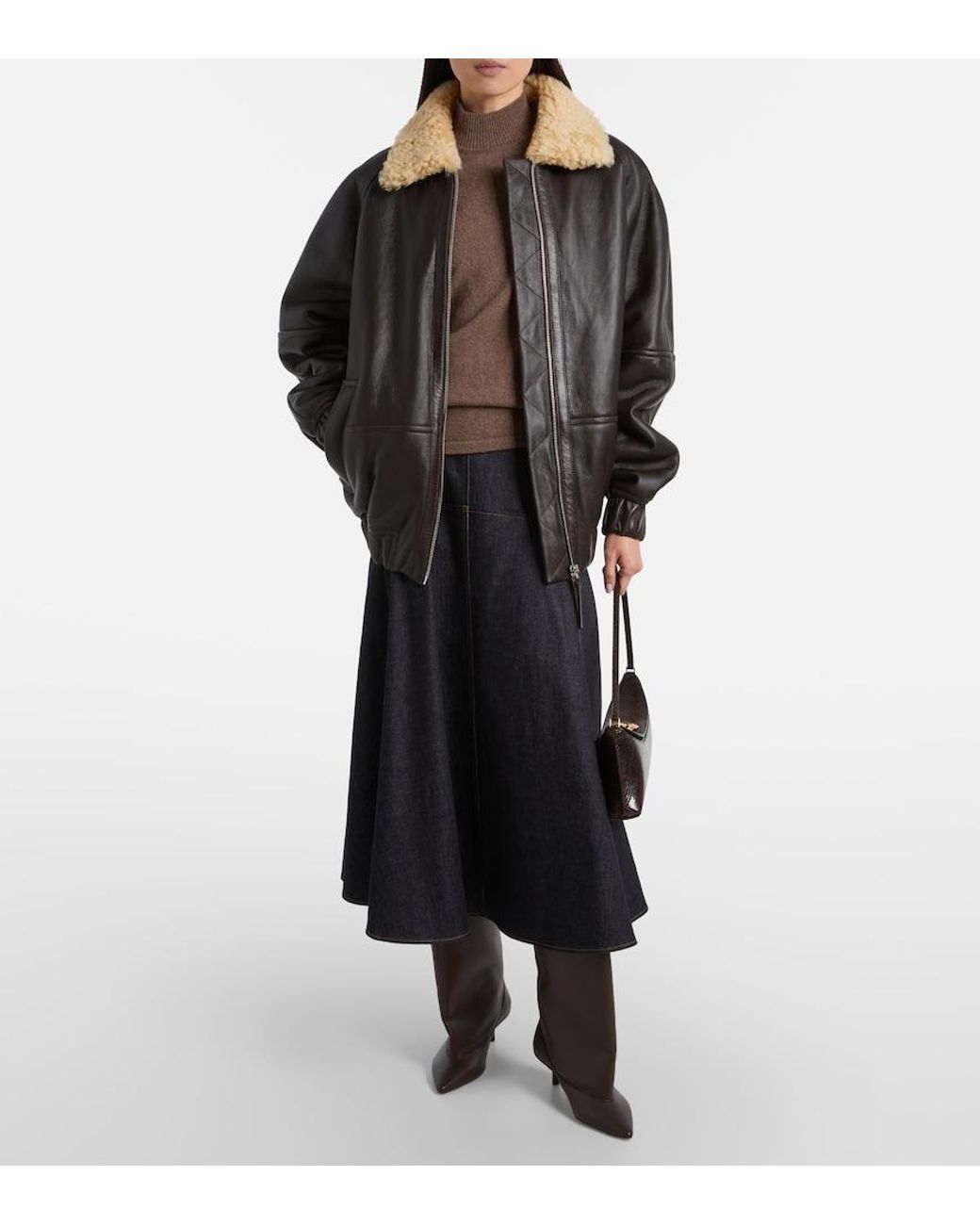 Jacquemus Black Bombardier Shearling-Trimmed Leather Bomber Jacket
