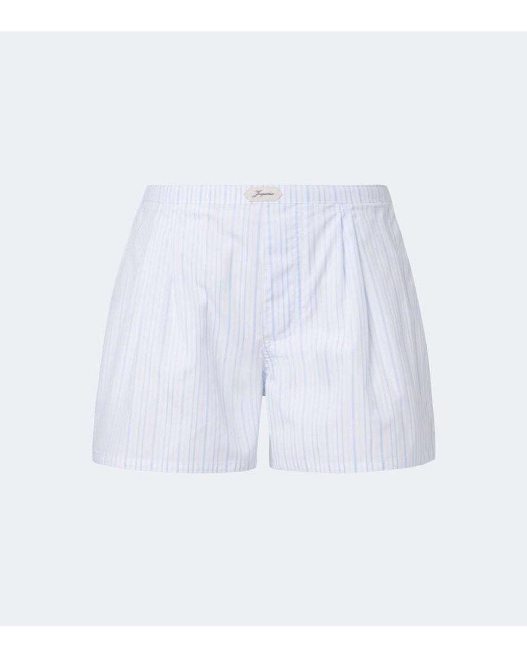 Jacquemus White Amelo Striped Cotton Poplin Shorts