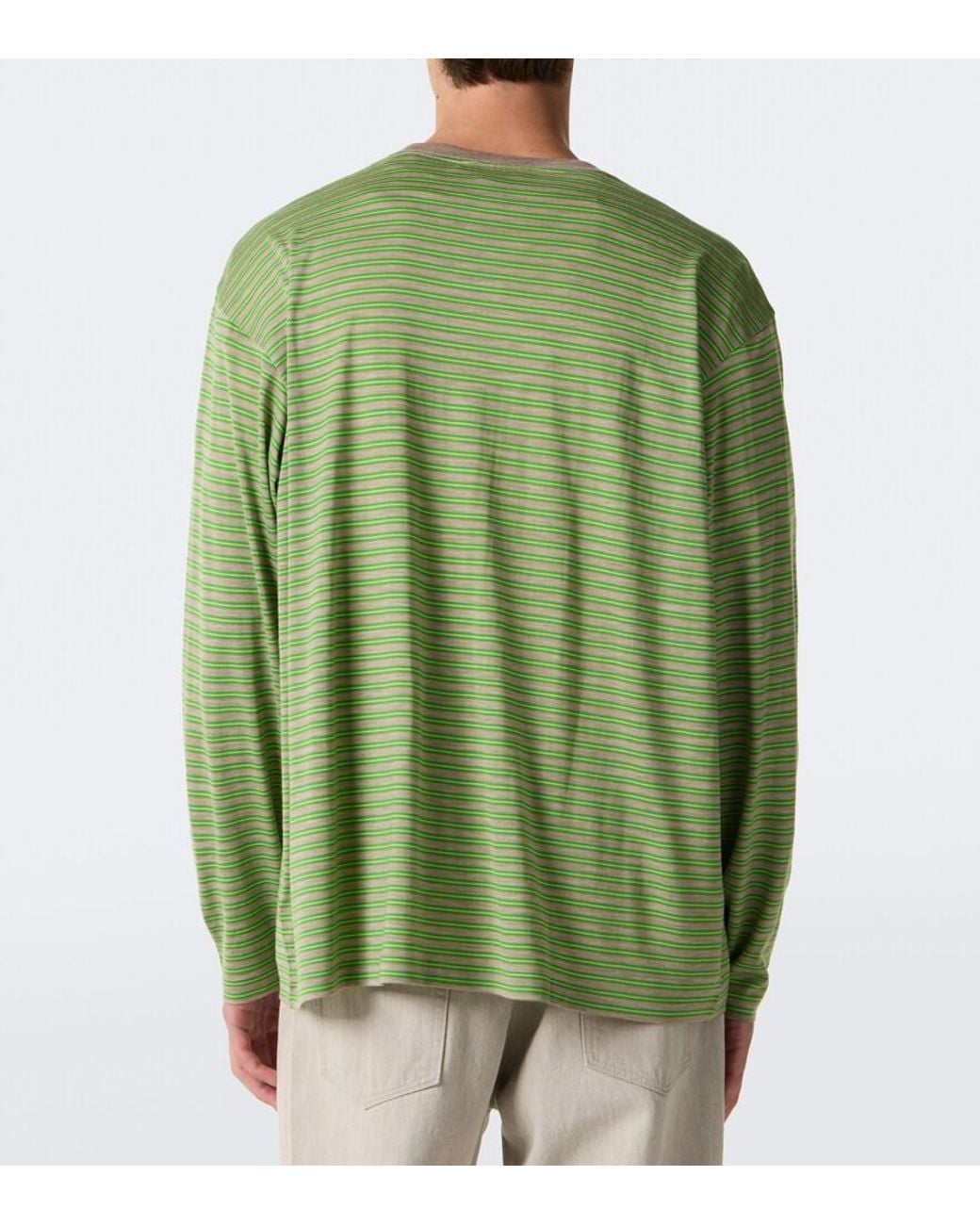 Auralee Green Striped Wool T-Shirt for men