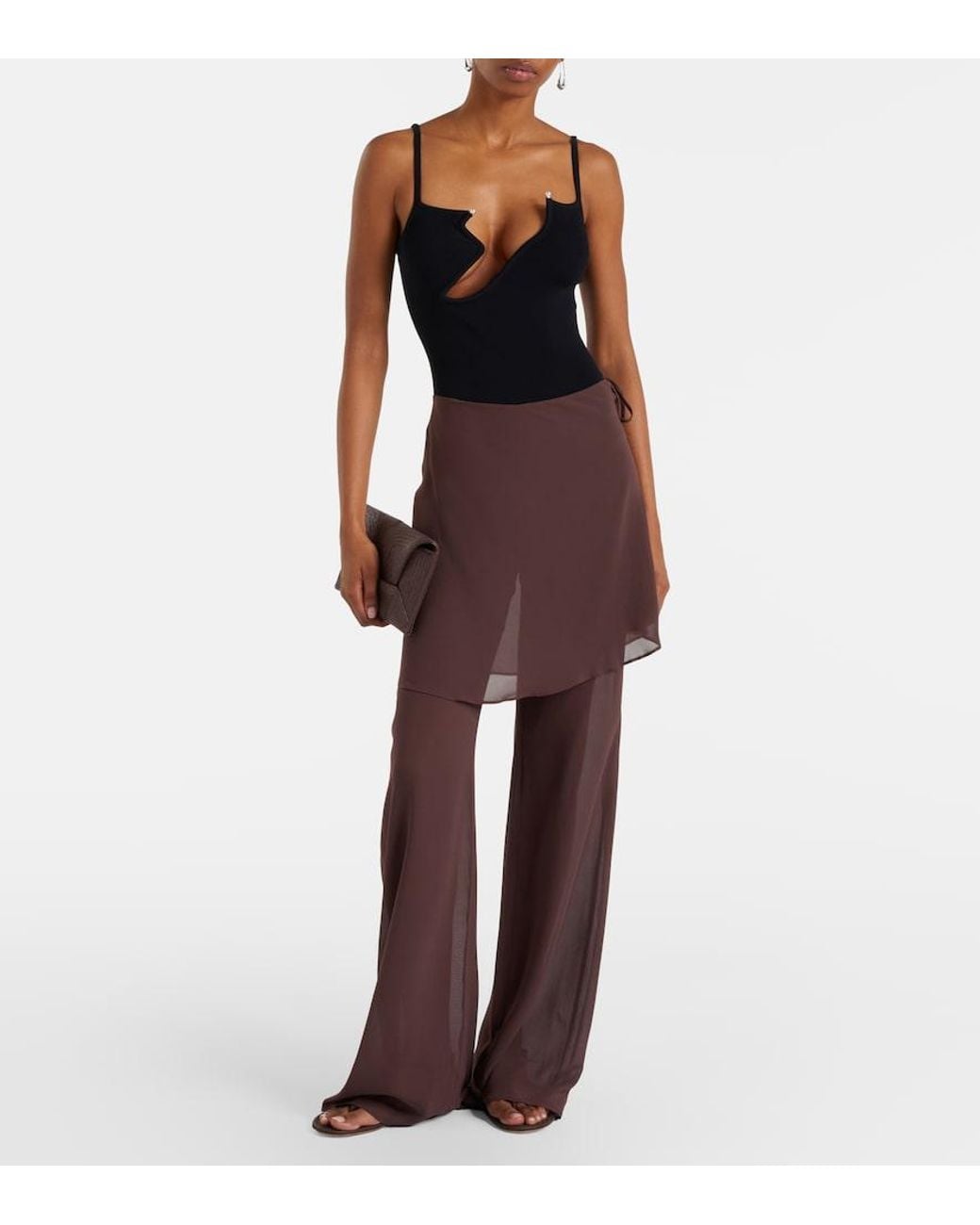 Christopher Esber Purple Sheer Silk Wide-Leg Pants