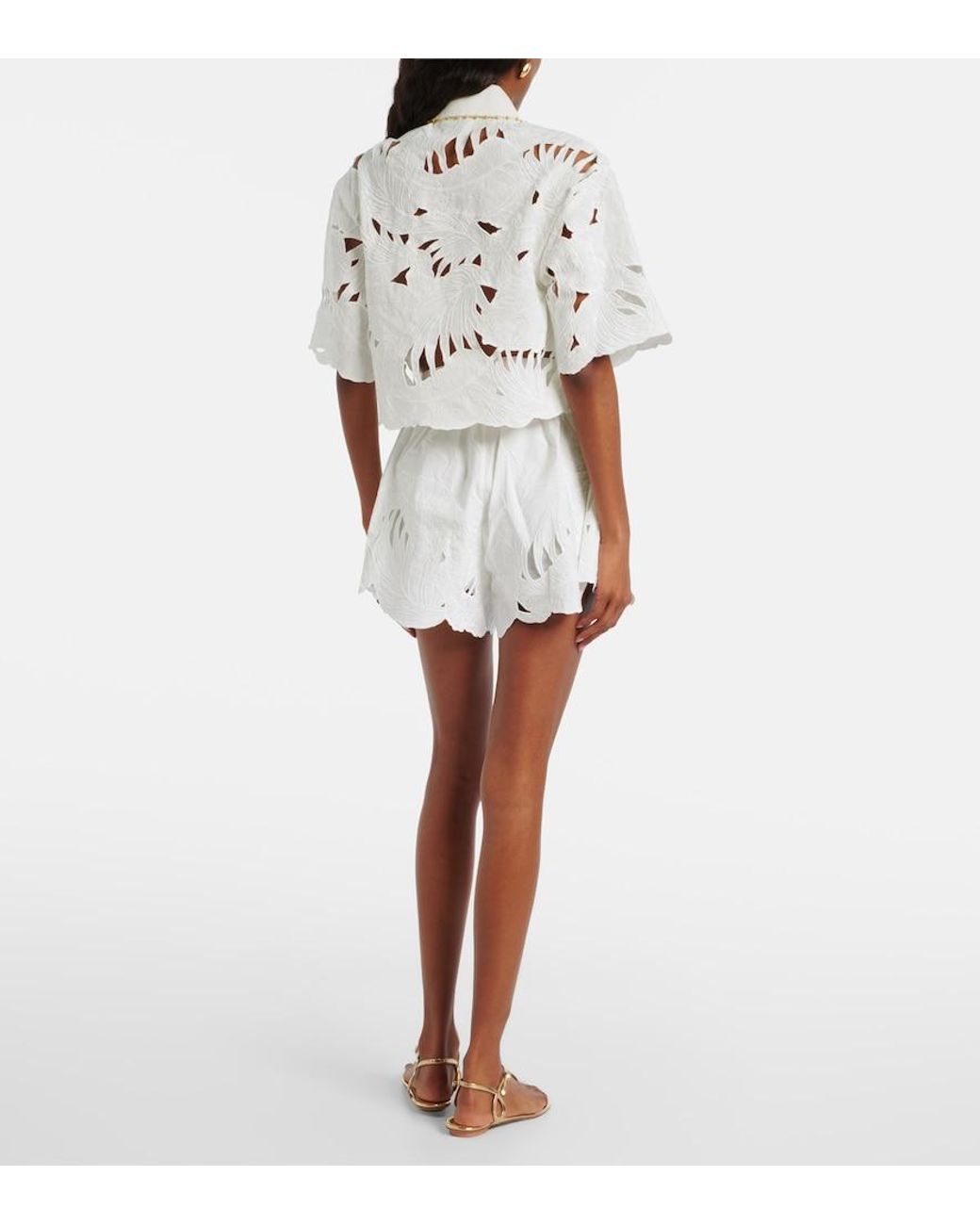 Zimmermann White Mahon Embroidered Cotton Shorts