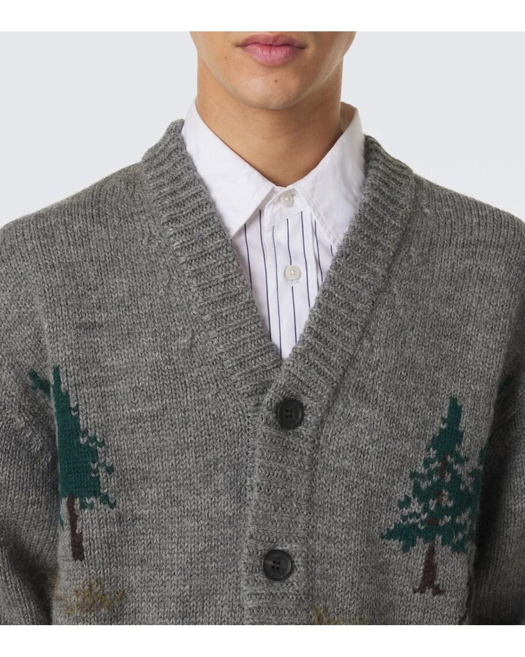 Junya Watanabe Gray Intarsia Wool And Mohair-Blend Cardigan for men