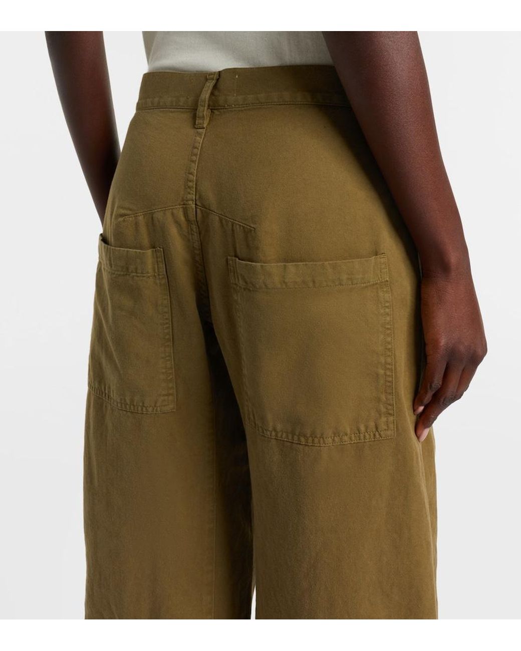 Nili Lotan Green Shon Cotton And Linen Barrel-Leg Pants