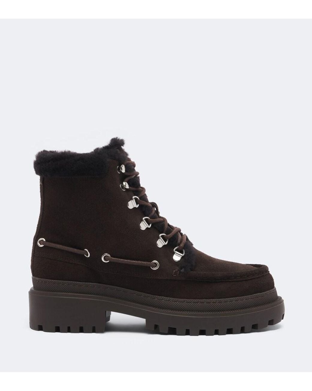 Yves Salomon Black Shearling-Lined Suede Lace-Up Boots