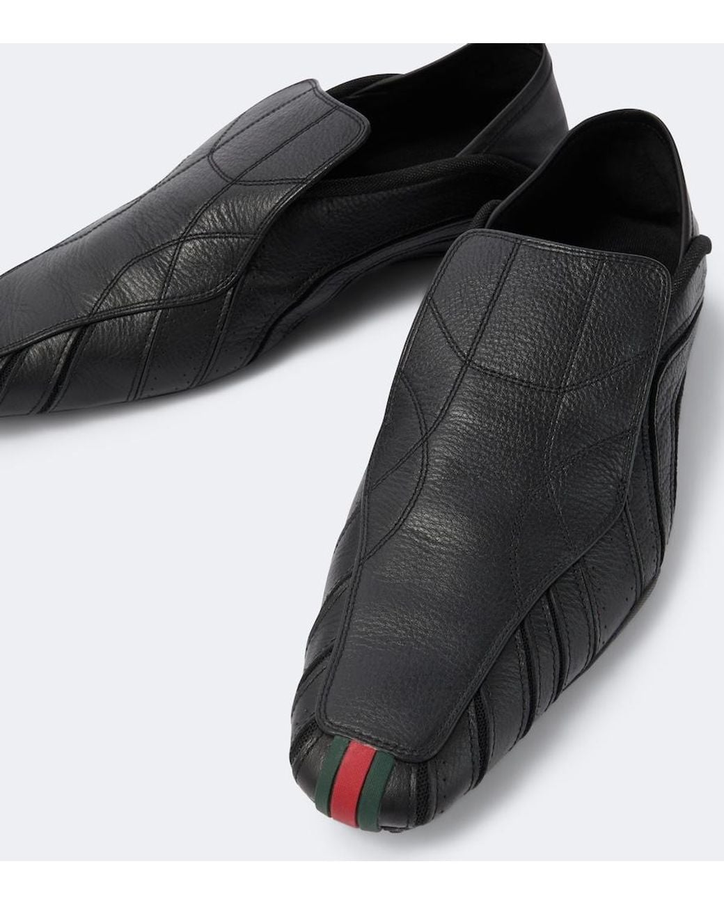 Gucci Black Web Stripe Leather Slip-On Sneakers for men