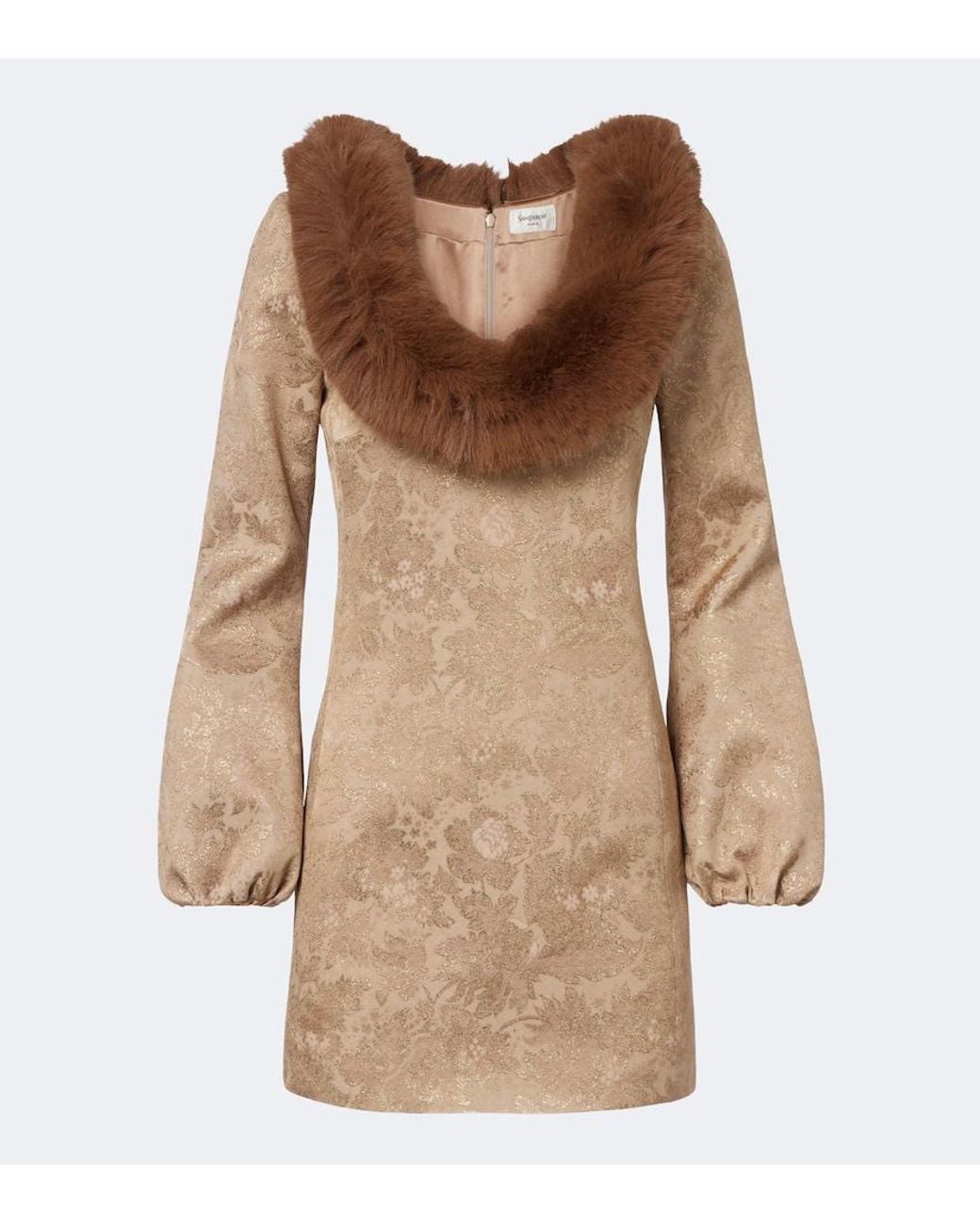 Saint Laurent Brown Floral Brocade Minidress
