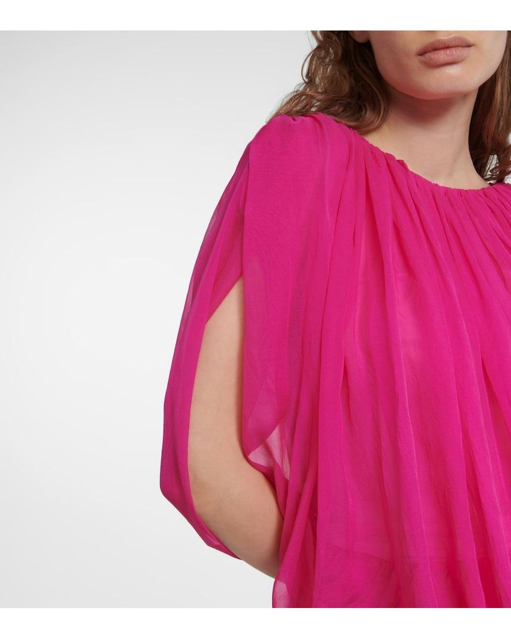 Rick Owens Pink Gathered Silk Chiffon Top