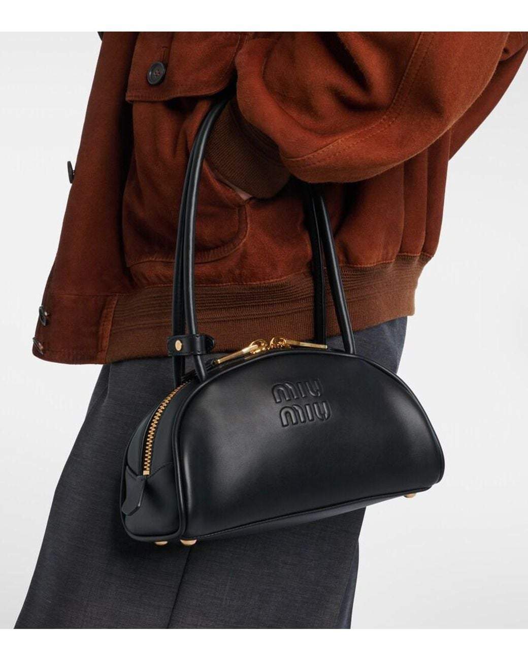 Miu Miu Black Beau Small Leather Bowling Bag