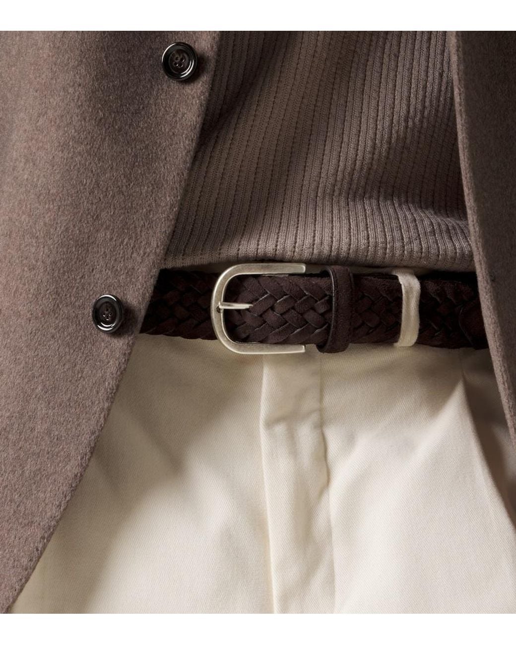 Canali Brown Braided Suede Belt for men