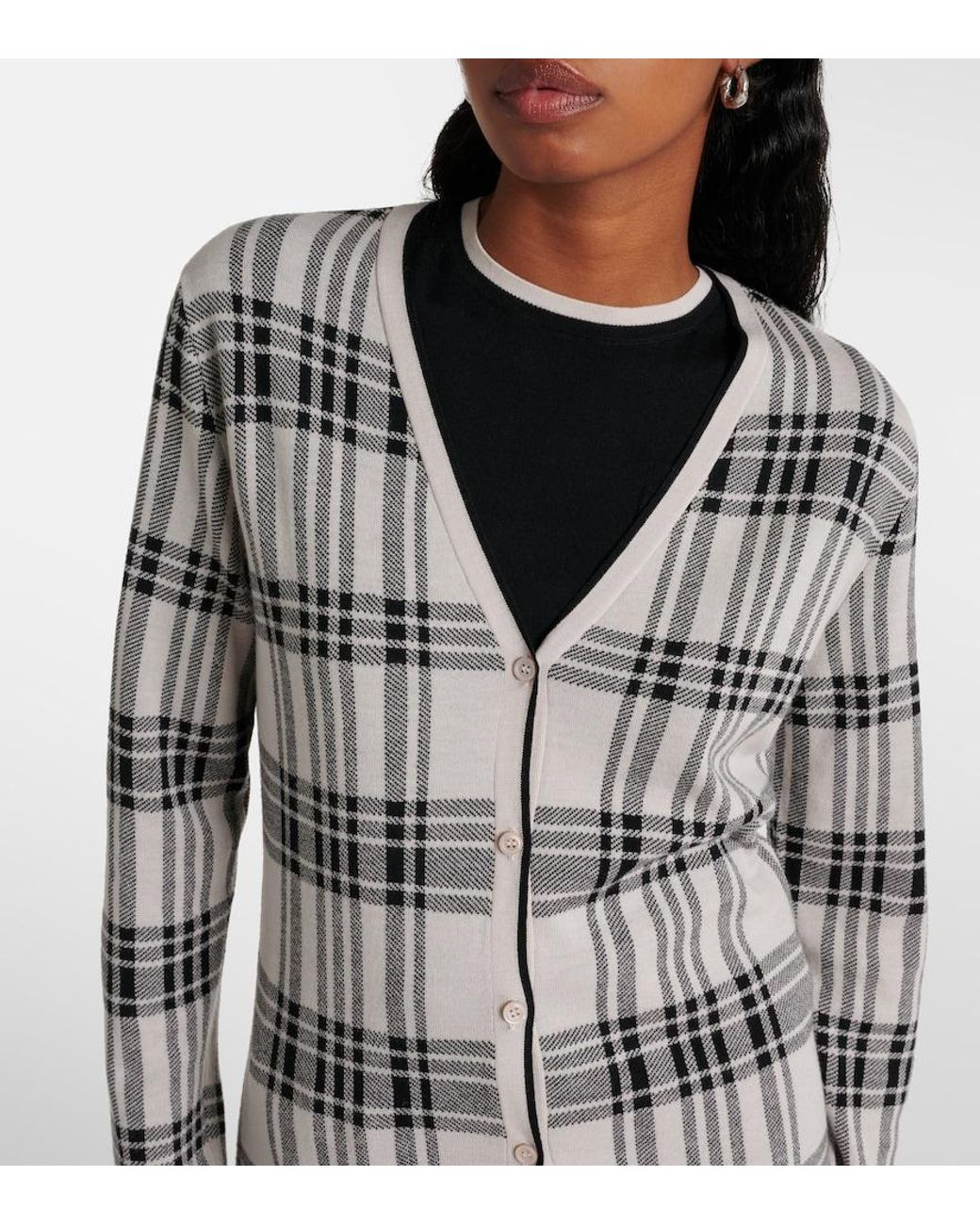 Max Mara Gray Giara Plaid Wool Cardigan