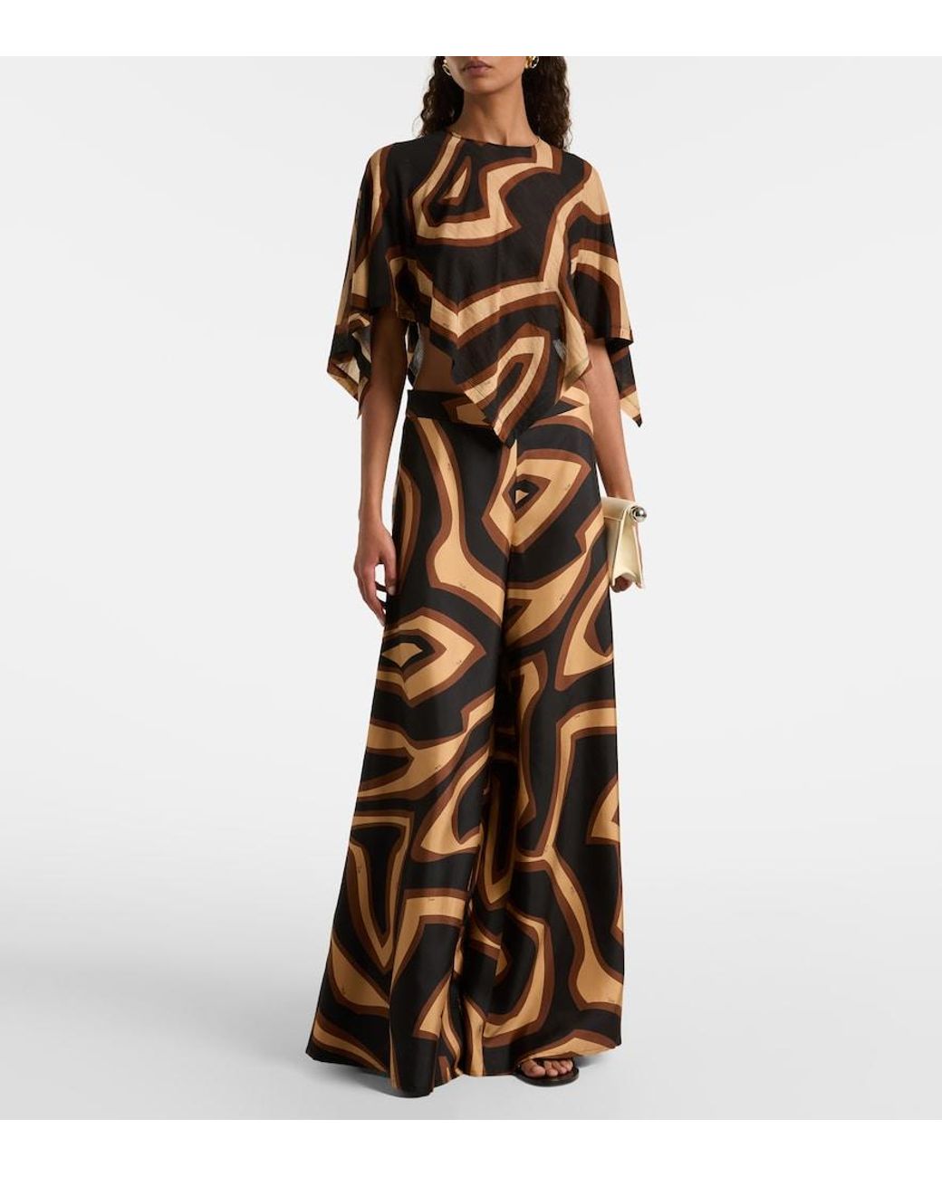 Emilio Pucci Black Labirinto Silk Satin Wide-Leg Pants