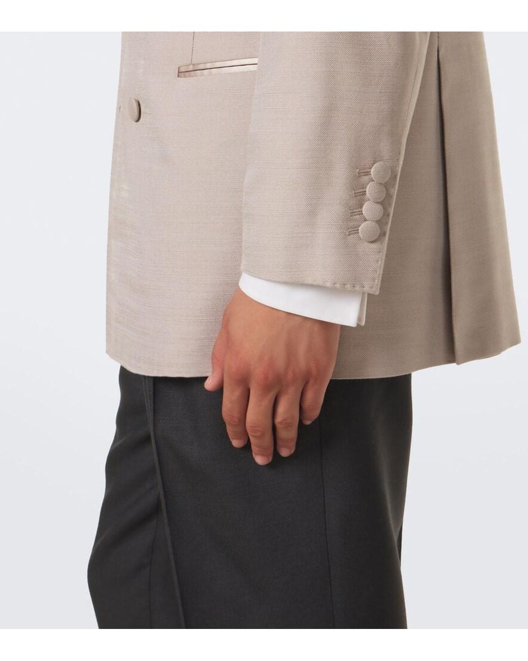 Brunello Cucinelli Natural Double-Breasted Satin-Trimmed Silk Blazer for men