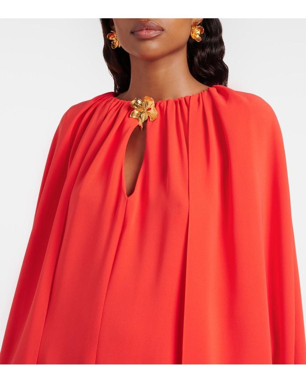 Oscar de la Renta Red Cyclamen Silk-Blend Georgette Kaftan