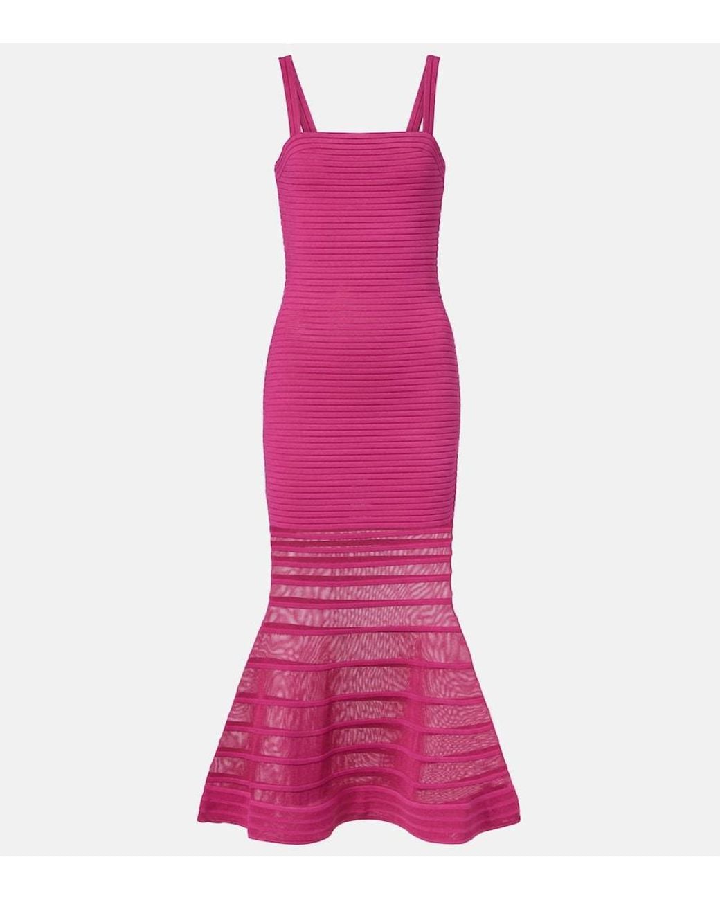 Jonathan Simkhai Pink Vallarie Ribbed-Knit Sheer Midi Dress