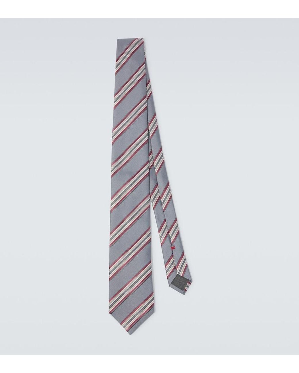 Brunello Cucinelli White Striped Silk Twill Tie for men