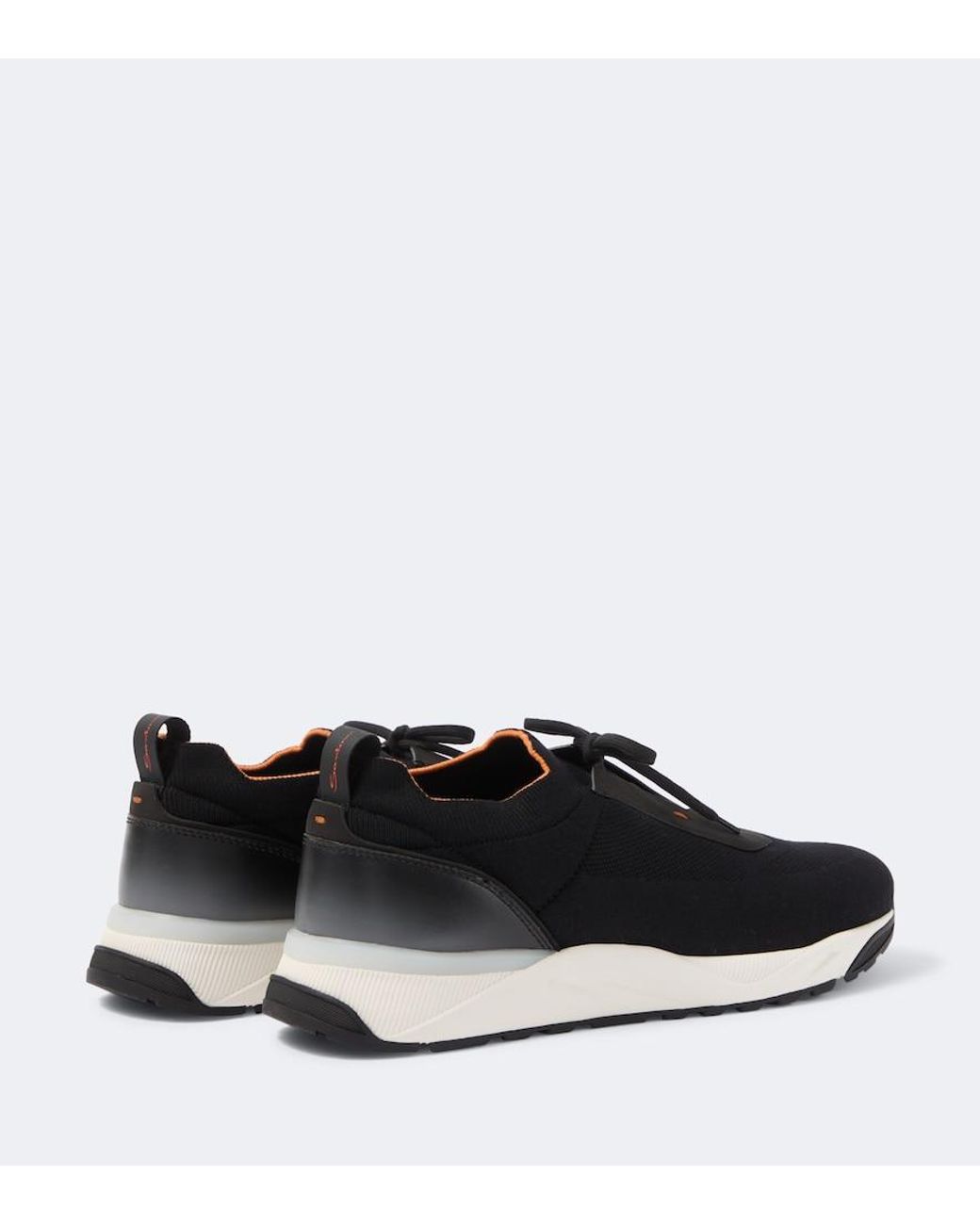 Santoni Black Leather-Trimmed Knitted Sneakers for men