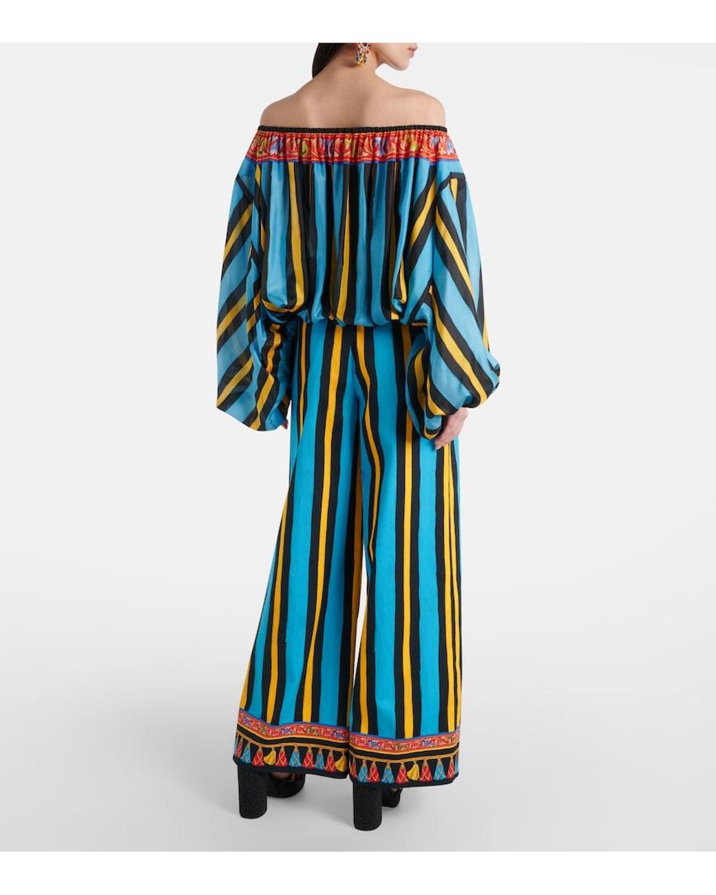 Dolce & Gabbana Blue Patterned Silk Top