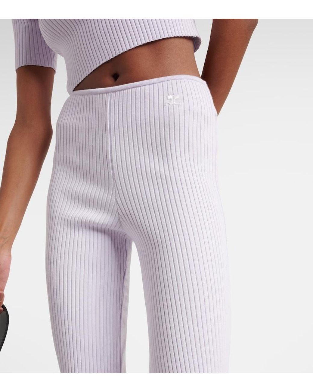 Courreges White Reedition Ribbed-Knit Flared Pants