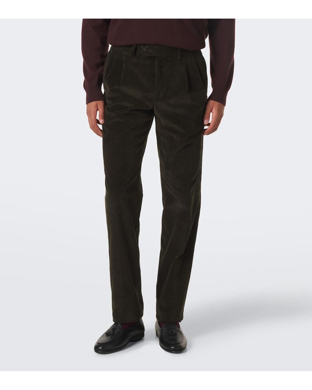 Rubinacci Black Modluca Cotton Corduroy Straight Pants for men