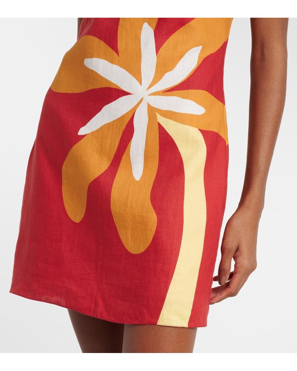 Cala De La Cruz Red Siela Floral Linen Minidress