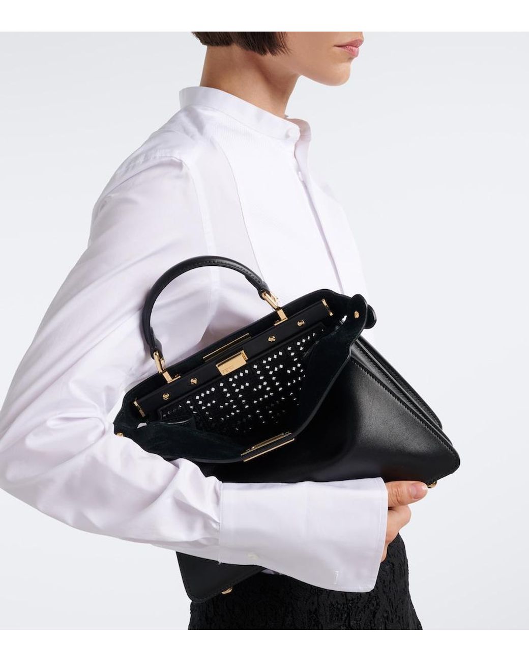 Fendi Black Peekaboo Small Leather Top-Handle Bag