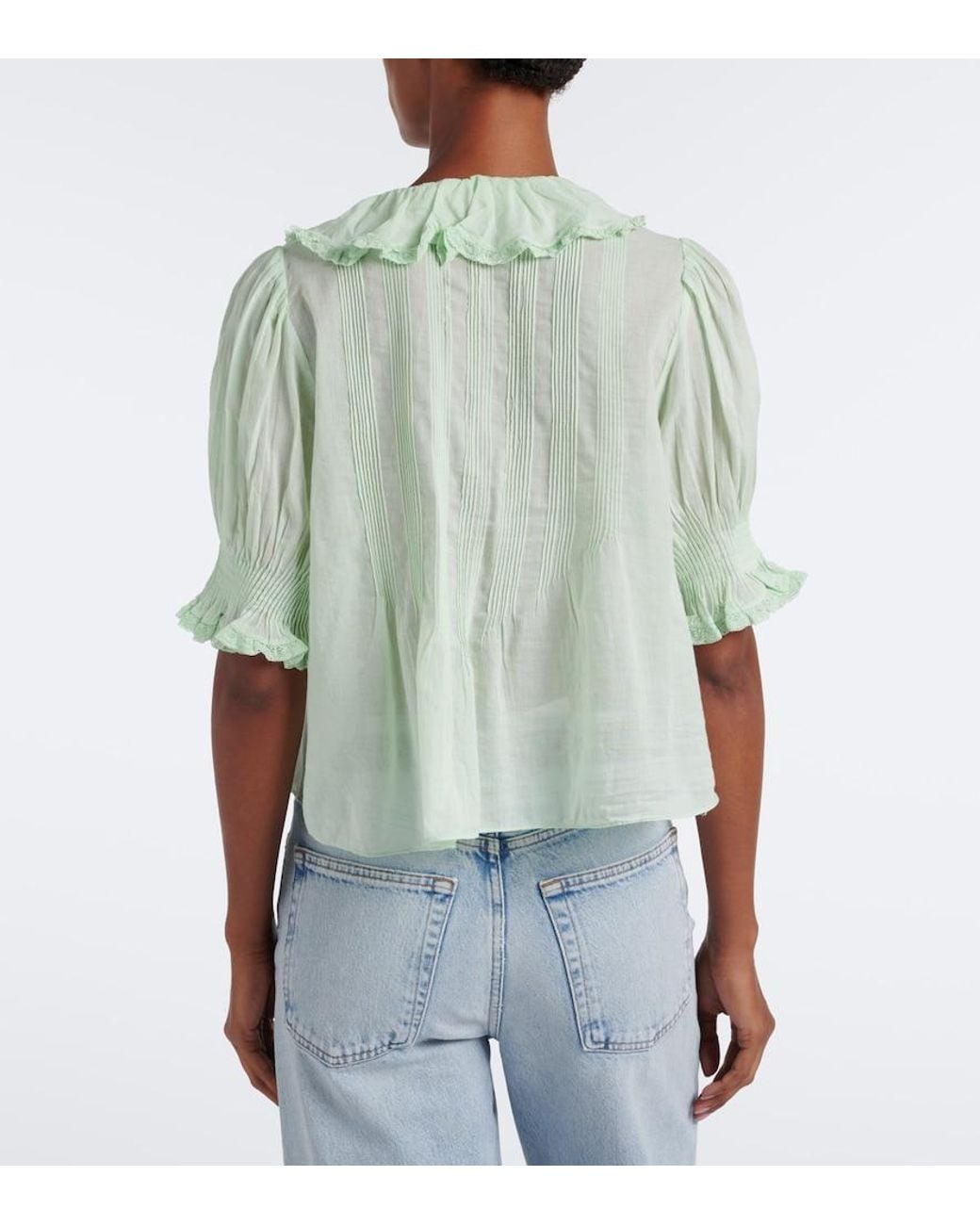 Doen Green Henri Ruffled Cotton Top