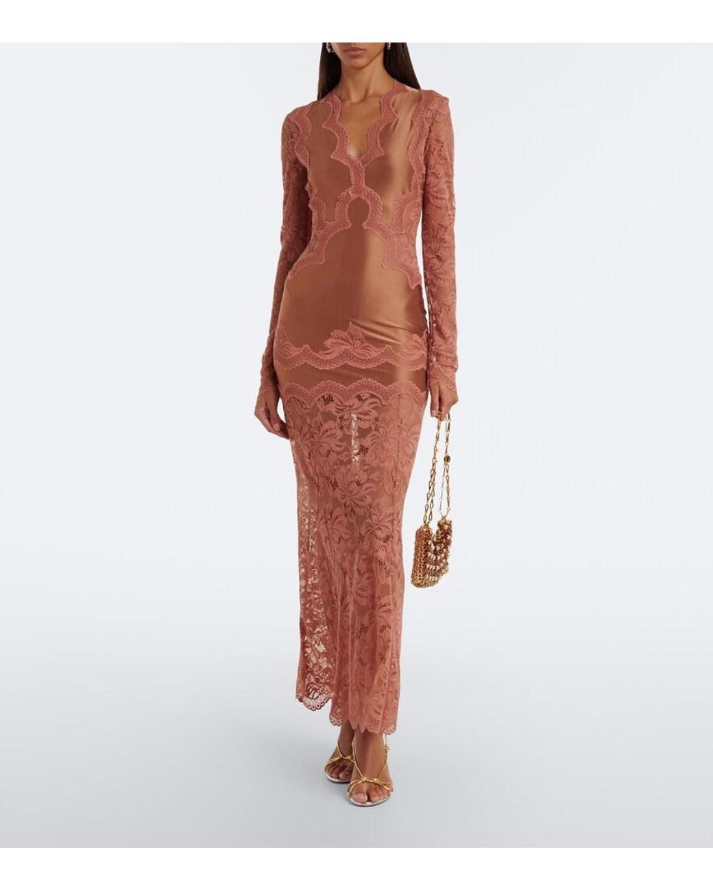 Rabanne Pink Lace And Satin Maxi Dress