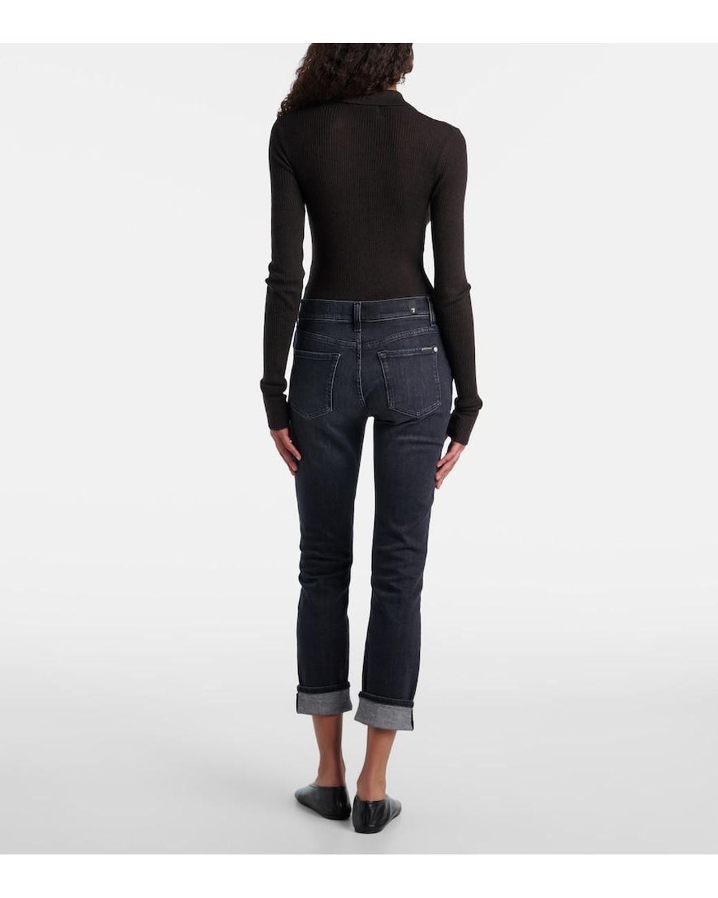 7 For All Mankind Blue Mid-Rise Cropped Skinny Jeans